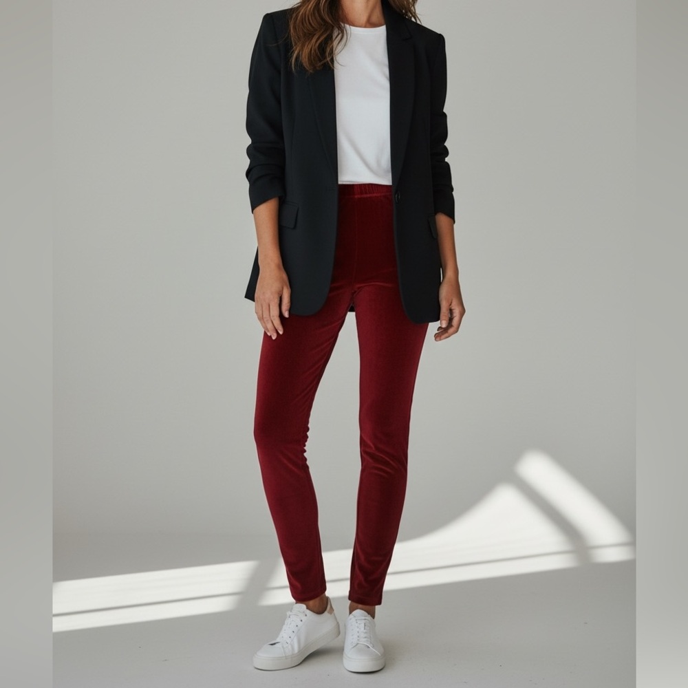 Extremely Soft Velour Ruby Red High Waist Stretch Leggings